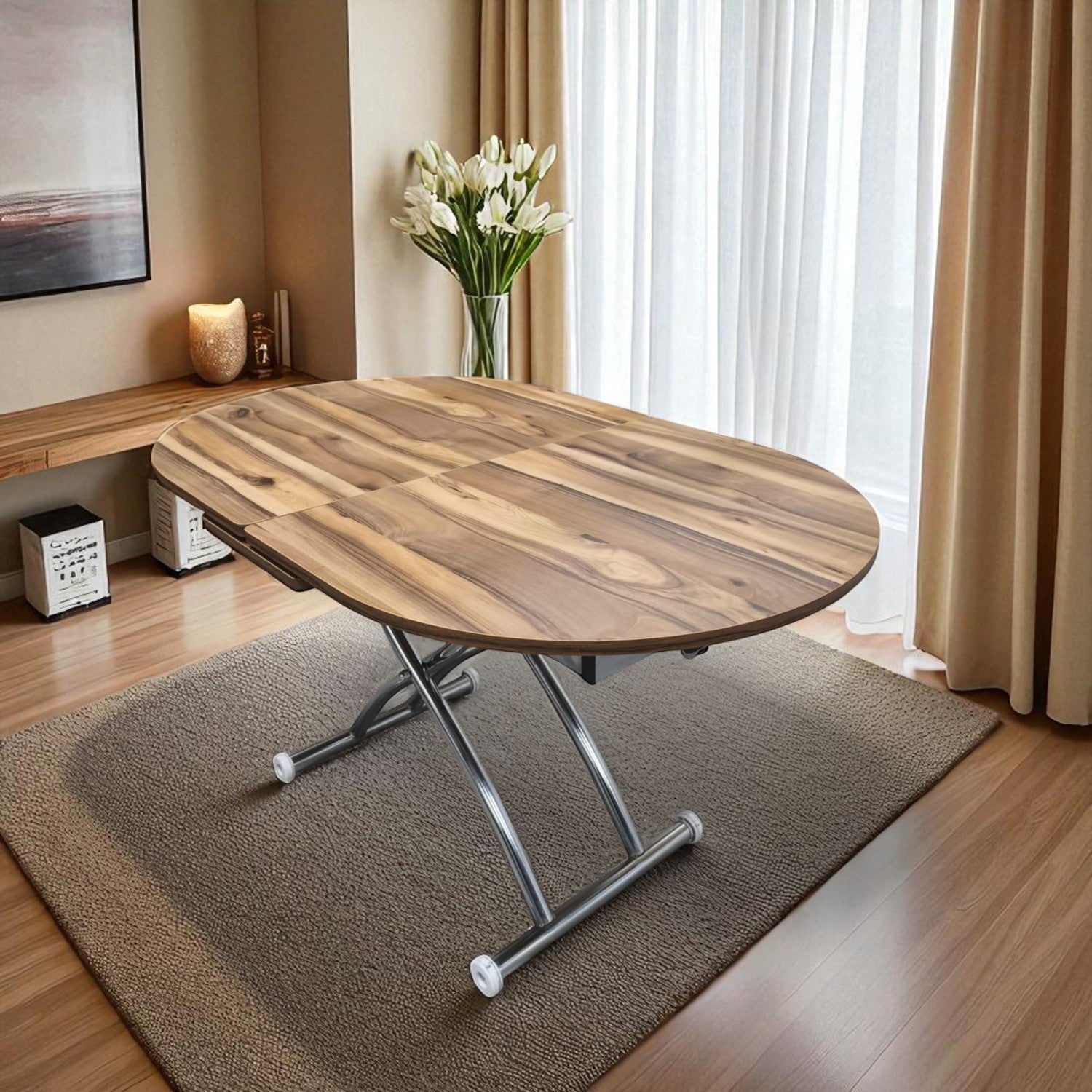 Center Opening Oval Smart Table | Urartu MDF & Chrome