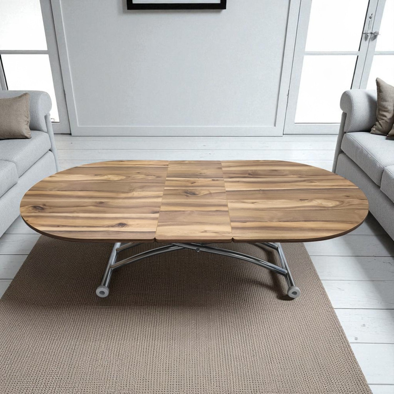 Center Opening Oval Smart Table | Urartu MDF & Chrome
