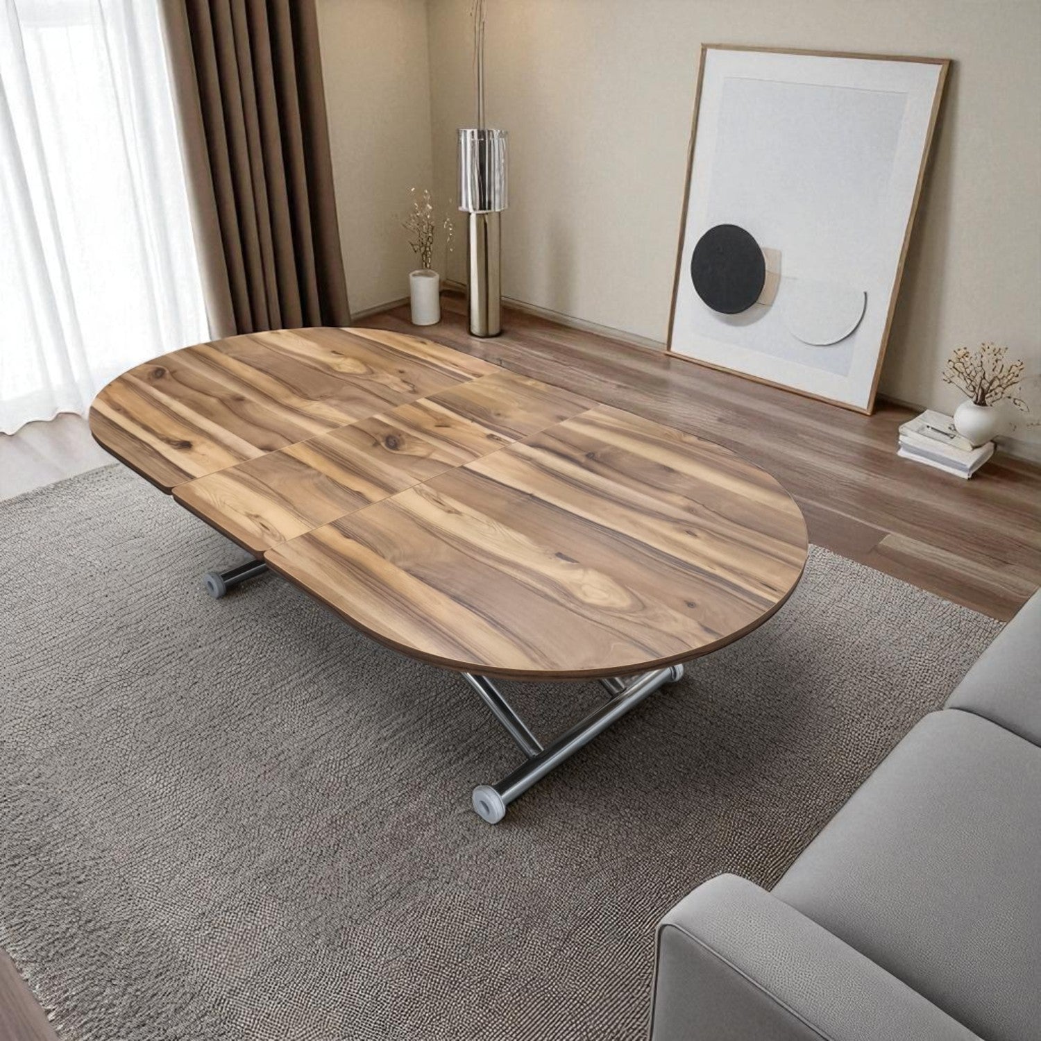Center Opening Oval Smart Table | Urartu MDF & Chrome