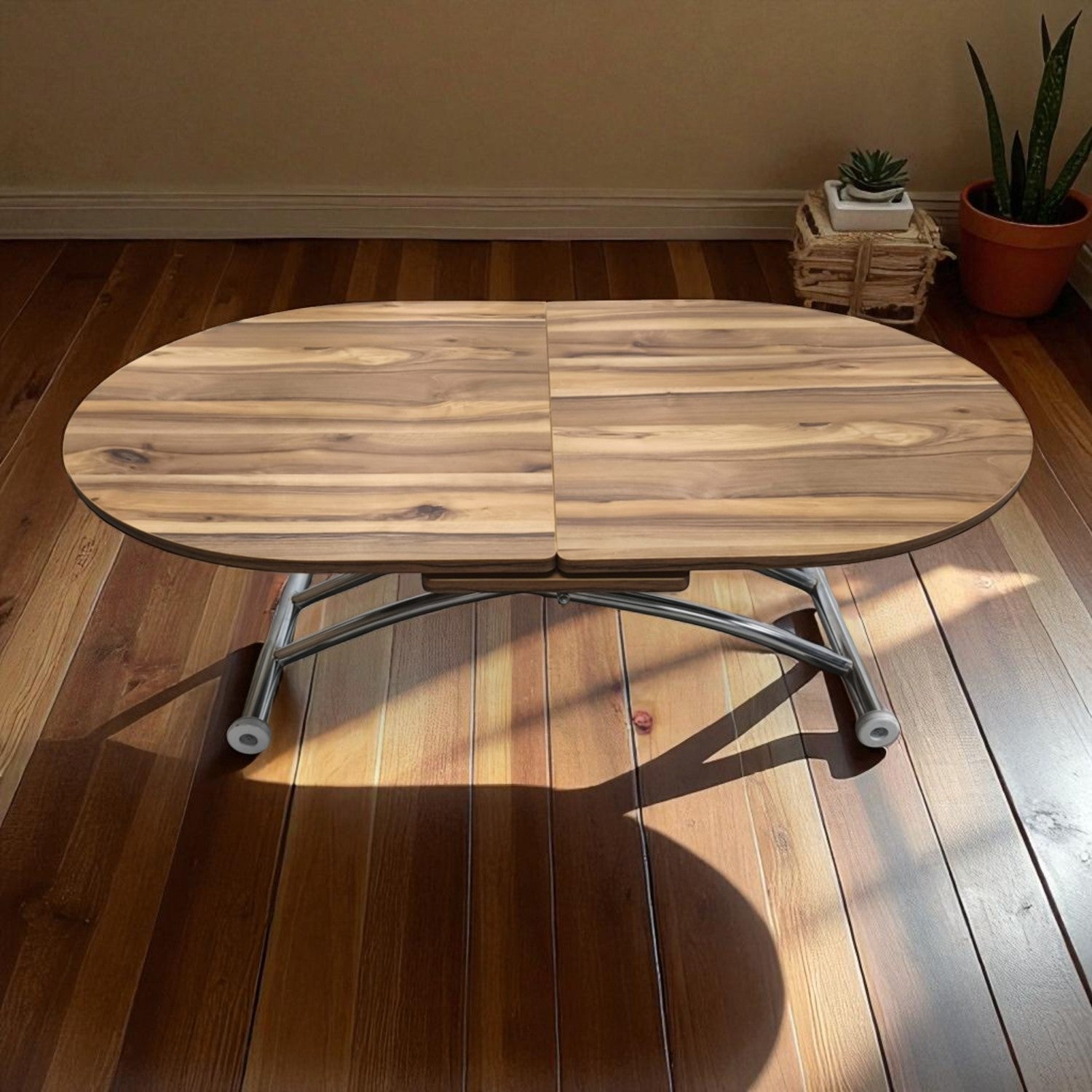 Center Opening Oval Smart Table | Urartu MDF & Chrome