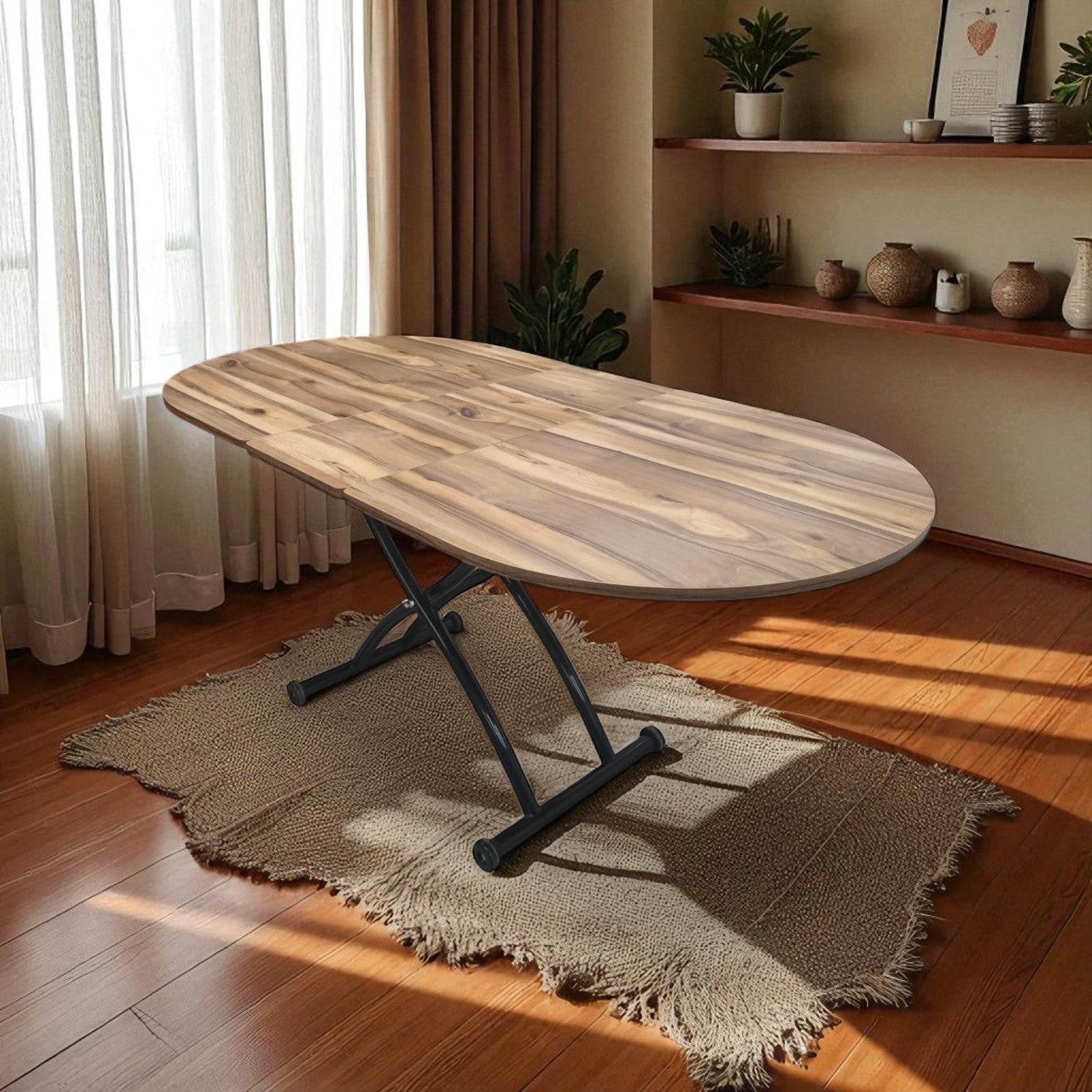 Center-Opening Oval Smart Table | Urartu MDF & Black