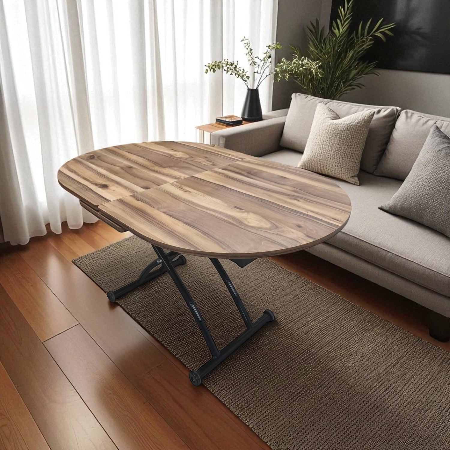 Center-Opening Oval Smart Table | Urartu MDF & Black
