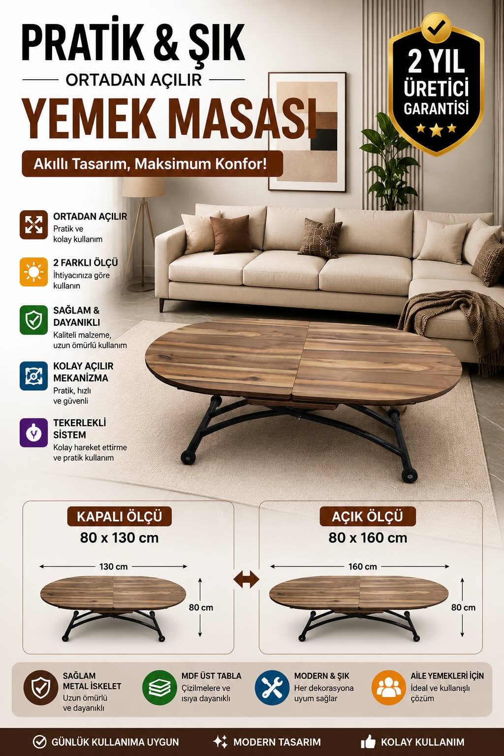 Center-Opening Oval Smart Table | Urartu MDF & Black