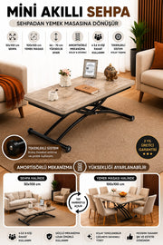 Mini Juppo Smart Coffee Table – Antique Light MDF Top & Black Outward Curved Metal Leg