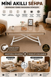 Mini Juppo Smart Coffee Table – Antique Light MDF Top & White Metal Legs