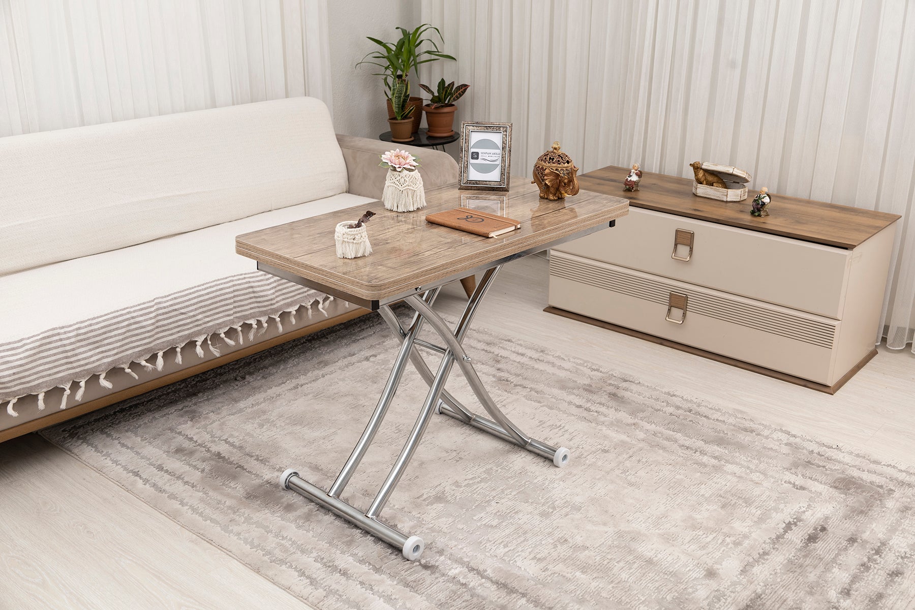 Mini Juppo Smart Coffee Table - Antiquelite MDF Top & Chrome-Plated Metal Legs