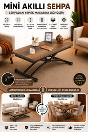 Mini Juppo Smart Coffee Table – Baroque Dark Walnut MDF Top & Black Outward Curved Metal Leg