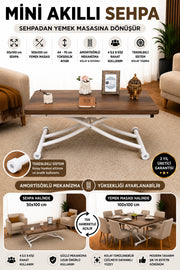 Mini Juppo Smart Coffee Table - Baroque Dark Walnut MDF Top & White Metal Leg