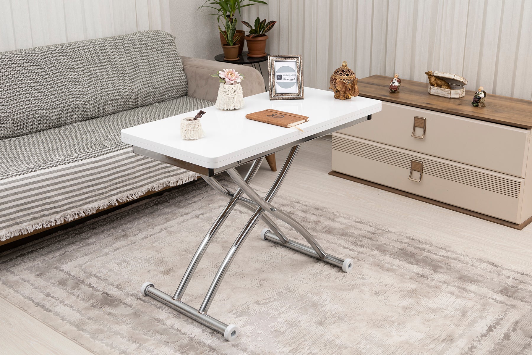 Mini Juppo Smart Coffee Table – White MDF Top & Chrome Flared Metal Leg