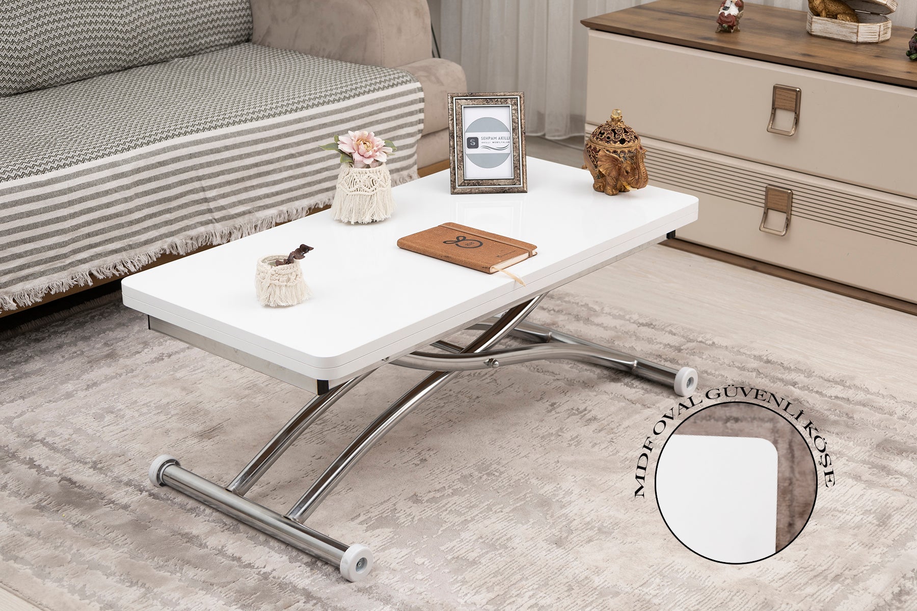 Mini Juppo Smart Coffee Table – White MDF Top & Chrome Flared Metal Leg