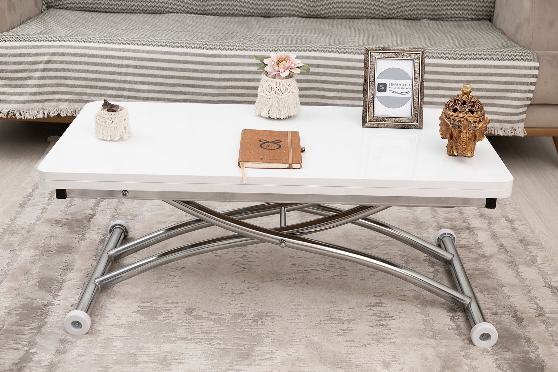 Mini Juppo Smart Coffee Table – White MDF Top & Chrome Flared Metal Leg