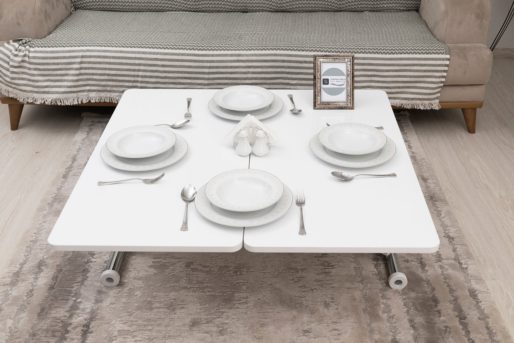 Mini Juppo Smart Coffee Table – White MDF Top & Chrome Flared Metal Leg