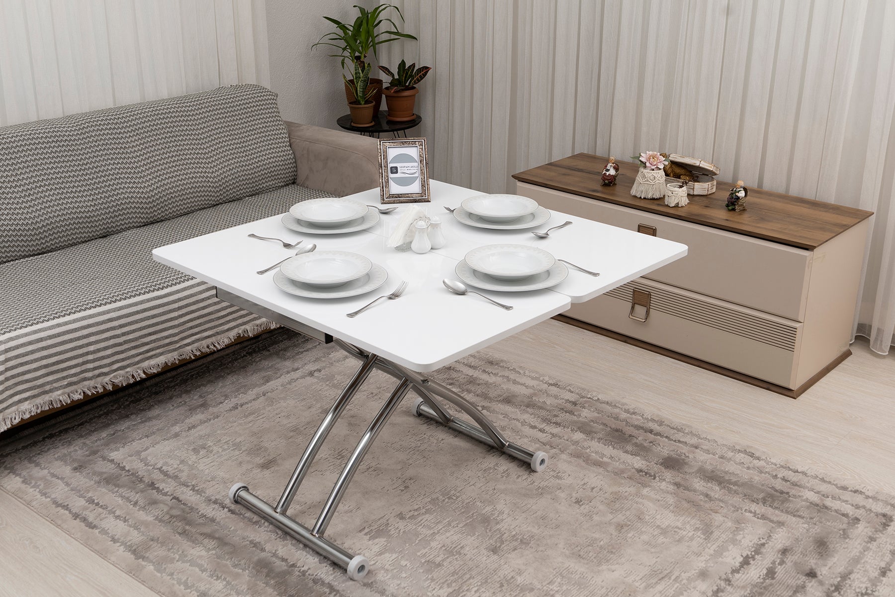 Mini Juppo Smart Coffee Table – White MDF Top & Chrome Flared Metal Leg