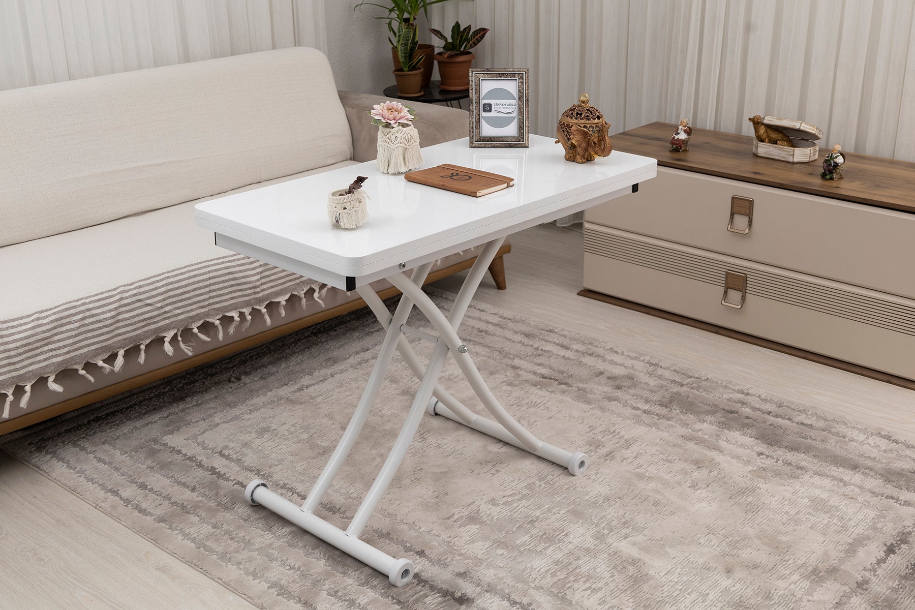 Mini Juppo Smart Coffee Table – White MDF Top & White Metal Leg