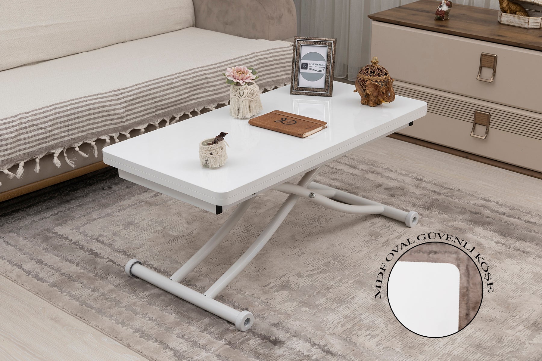 Mini Juppo Smart Coffee Table – White MDF Top & White Metal Leg