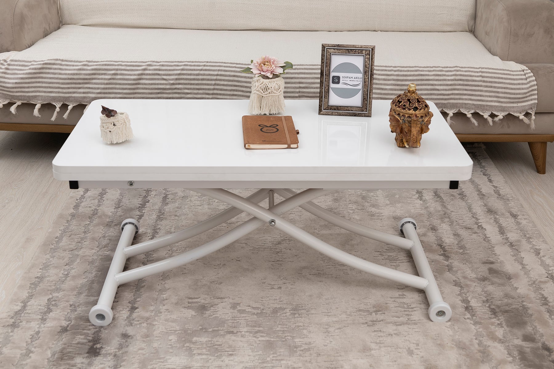 Mini Juppo Smart Coffee Table – White MDF Top & White Metal Leg