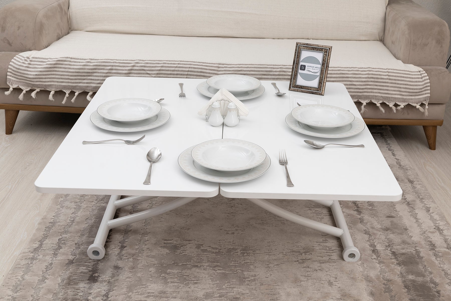 Mini Juppo Smart Coffee Table – White MDF Top & White Metal Leg