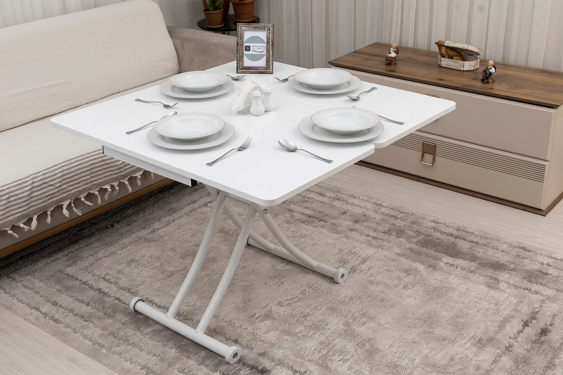 Mini Juppo Smart Coffee Table – White MDF Top & White Metal Leg
