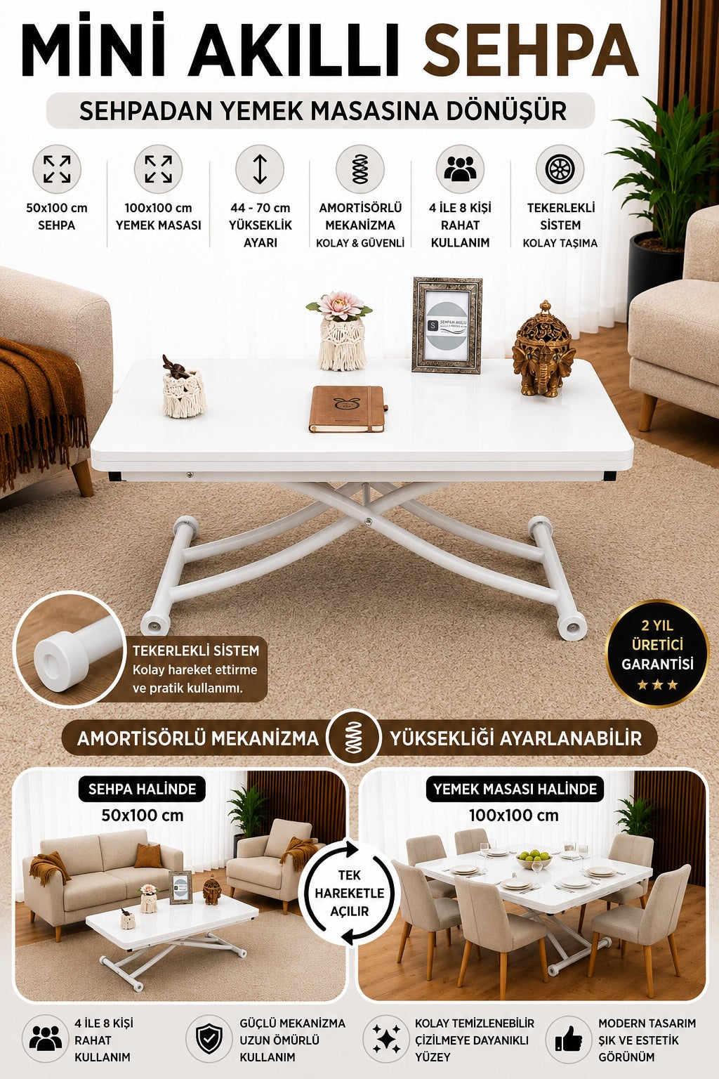 Mini Juppo Smart Coffee Table – White MDF Top & White Metal Leg