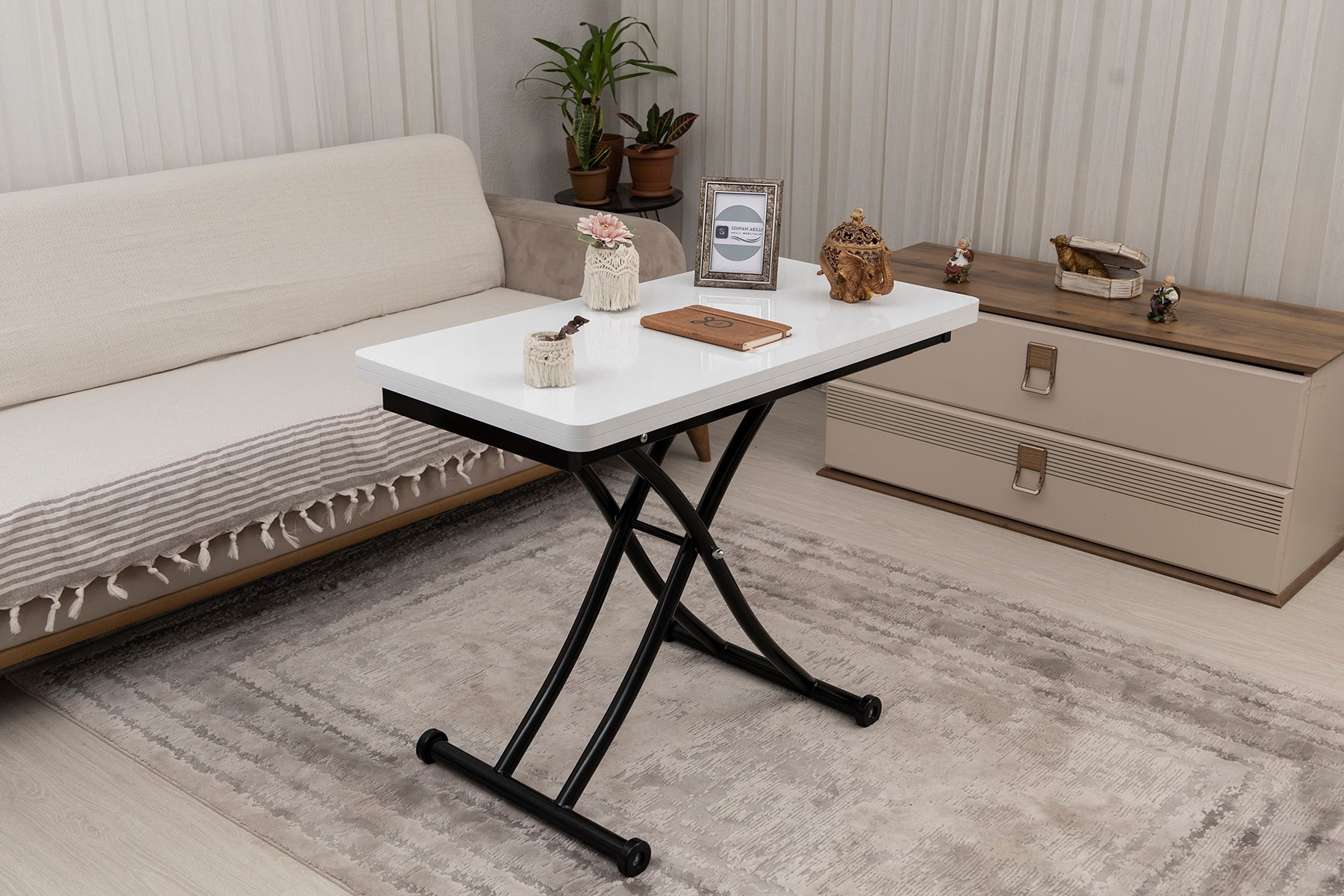 Mini Juppo Smart Table – White MDF Top & Black Metal Legs