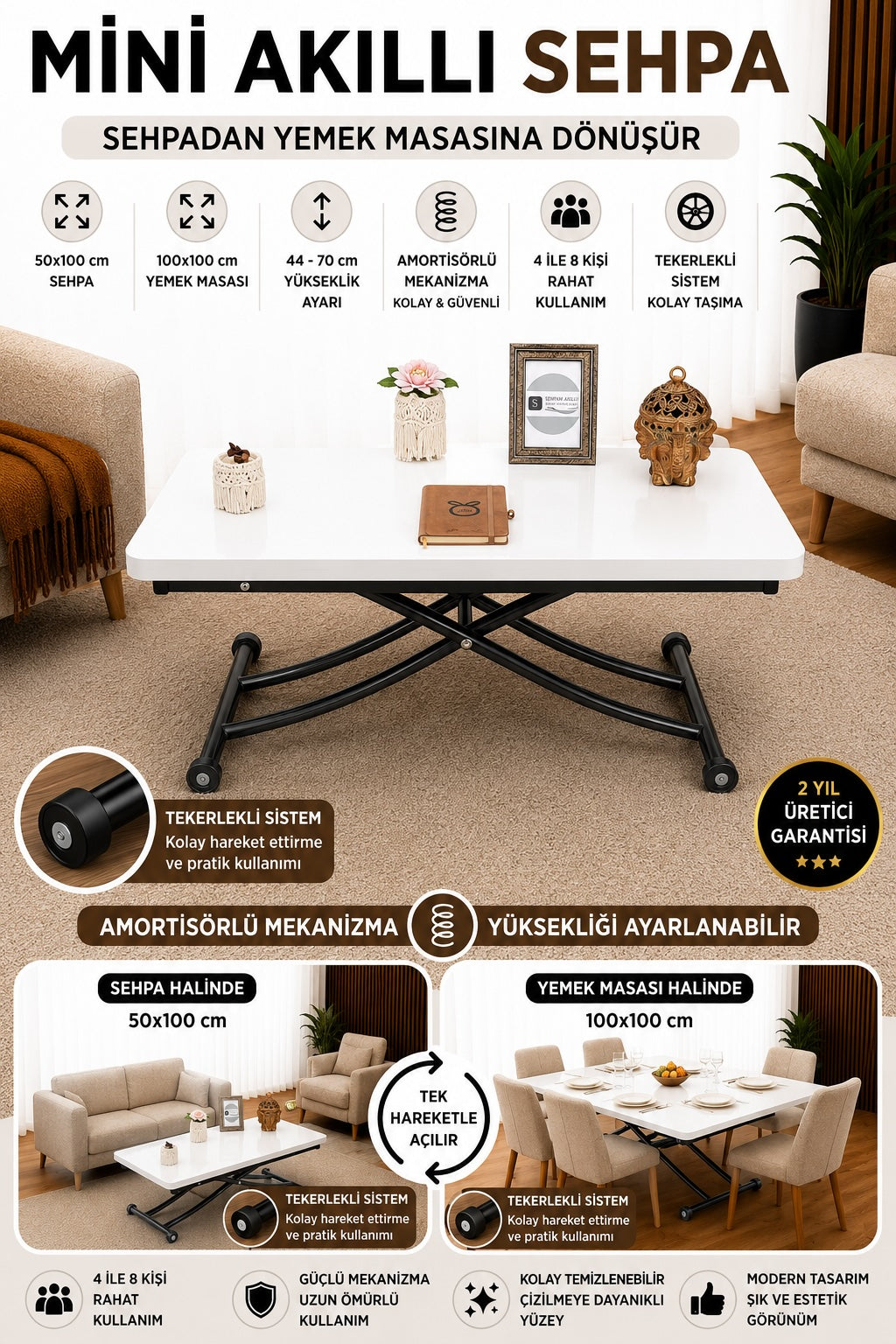 Mini Juppo Smart Table – White MDF Top & Black Metal Legs