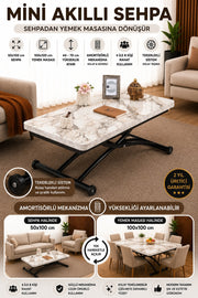 Mini Juppo Smart Coffee Table – White Marble MDF Top & Black Outward Curved Metal Leg