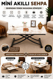 Mini Juppo Smart Coffee Table – White Marble MDF Top & Black Metal Legs