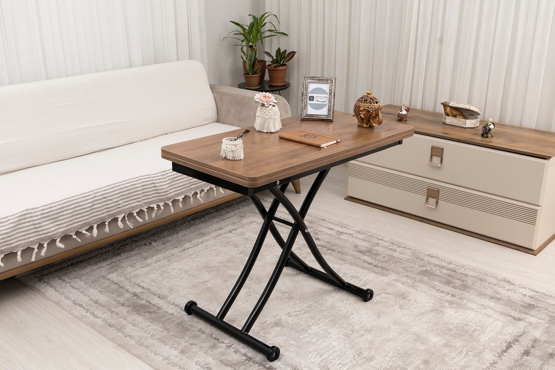 Mini Juppo Smart Coffee Table – Walnut MDF Top & Black Metal Legs