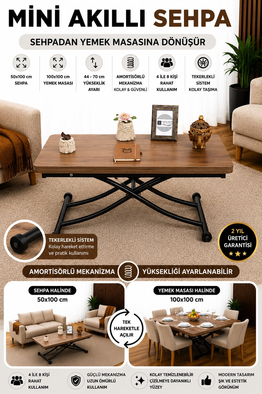 Mini Juppo Smart Coffee Table – Walnut MDF Top & Black Metal Legs