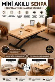 Mini Juppo Smart Coffee Table – EfesCam MDF Top & Black Outward-Curving Metal Legs