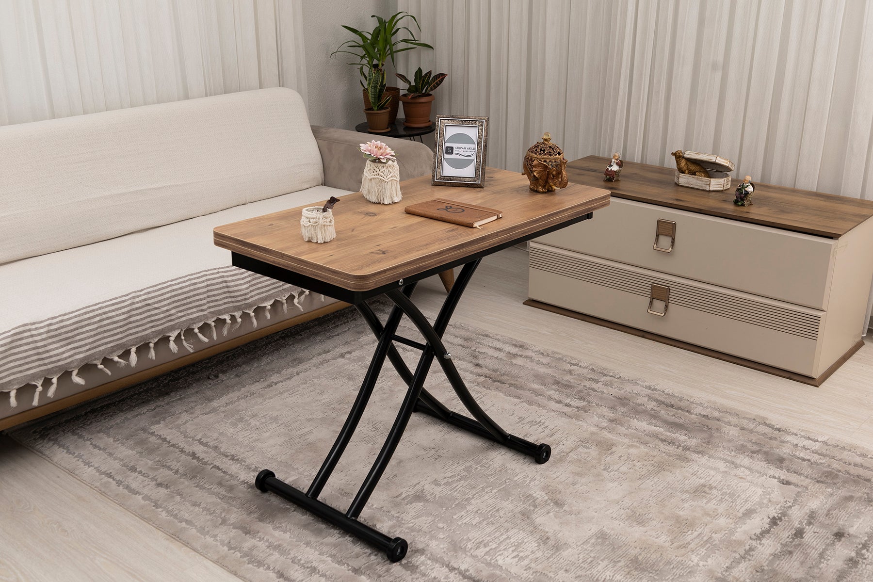 Mini Juppo Smart Coffee Table – EfesCam MDF Top & Black Metal Legs