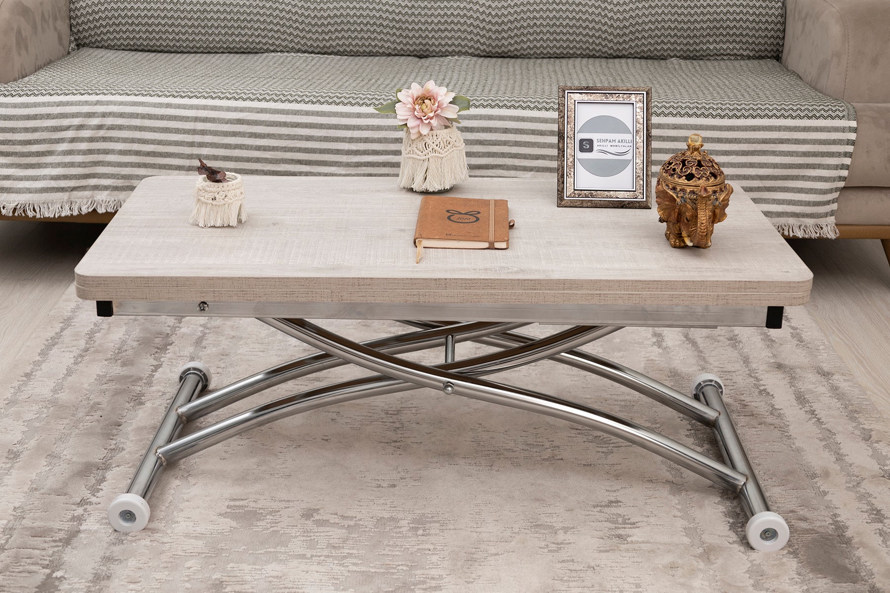 Mini Juppo Smart Coffee Table – Lisbon MDF Top & Chrome Outward Curved Metal Leg