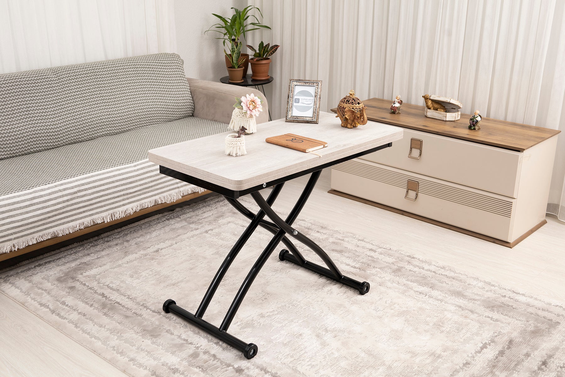Mini Juppo Smart Coffee Table – Lisbon MDF Top & Black Outward Curved Metal Legs
