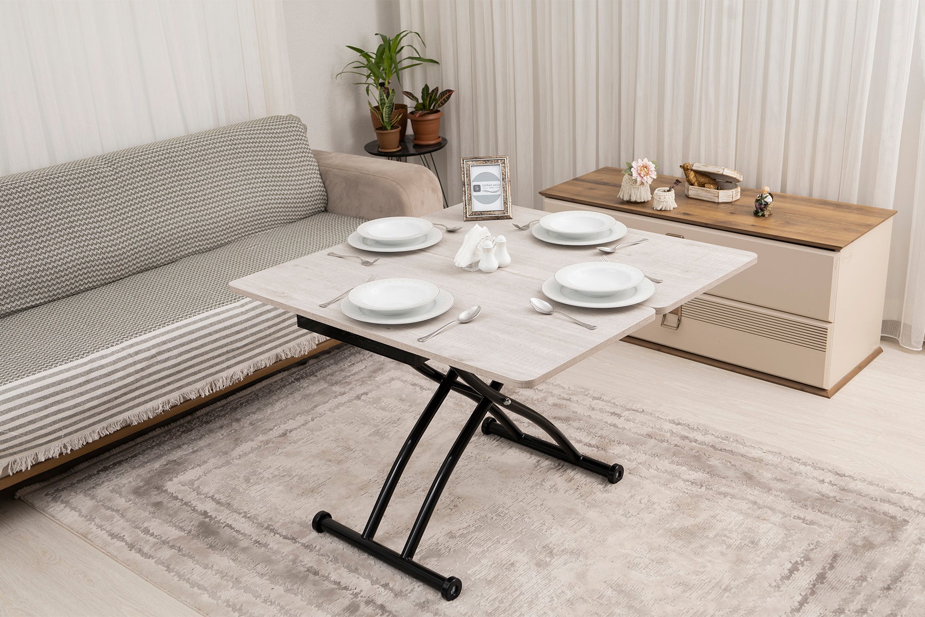 Mini Juppo Smart Coffee Table – Lisbon MDF Top & Black Outward Curved Metal Legs
