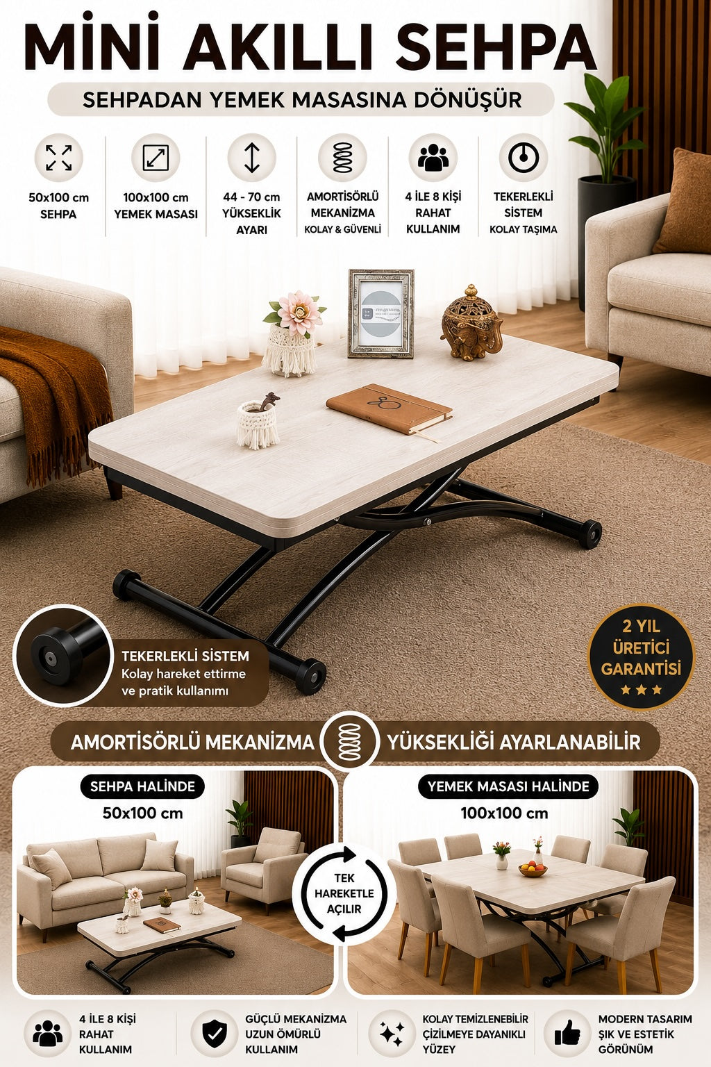 Mini Juppo Smart Coffee Table – Lisbon MDF Top & Black Outward Curved Metal Legs