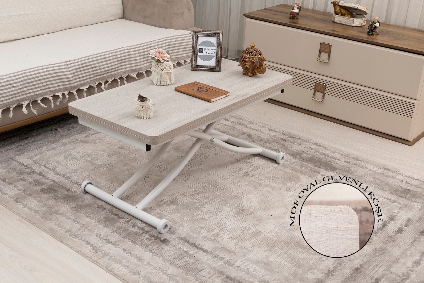 Mini Juppo Smart Coffee Table – Lisbon MDF Top & White Metal Leg