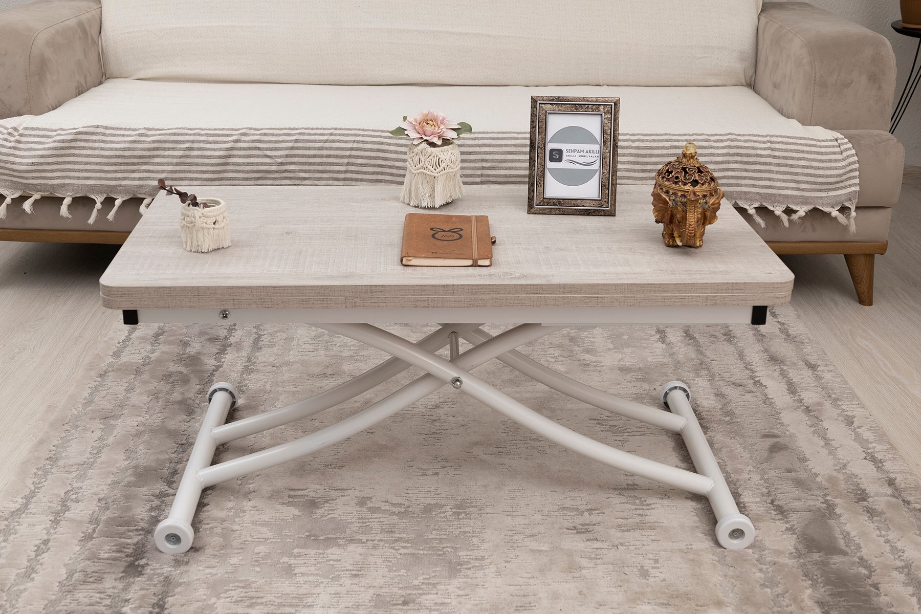 Mini Juppo Smart Coffee Table – Lisbon MDF Top & White Metal Leg
