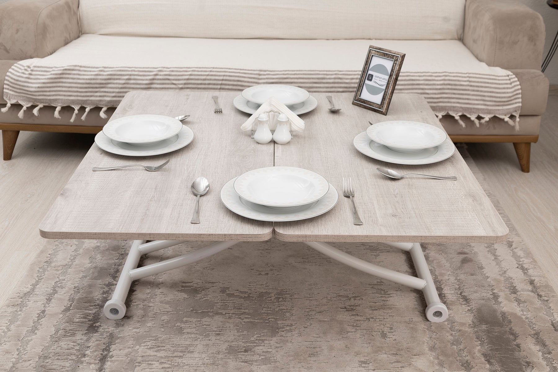 Mini Juppo Smart Coffee Table – Lisbon MDF Top & White Metal Leg