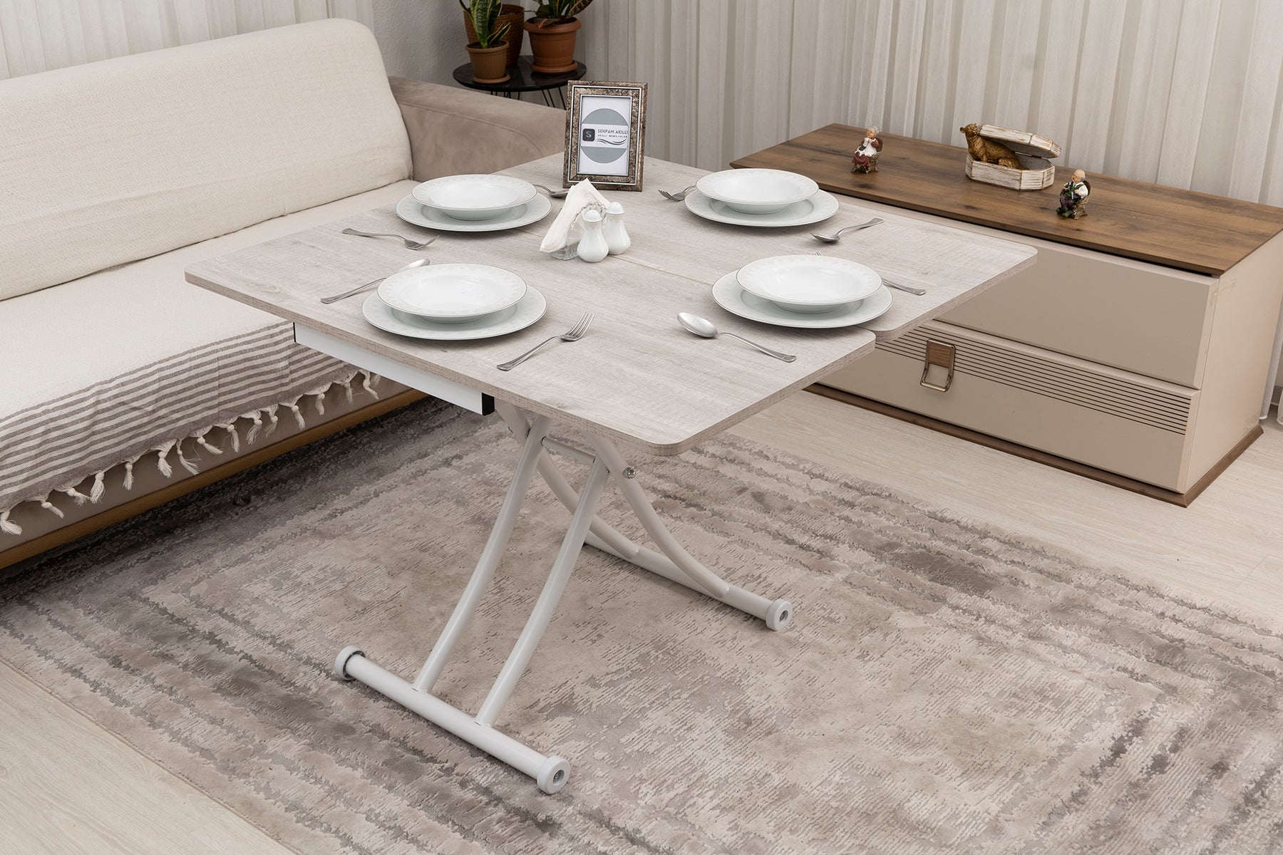 Mini Juppo Smart Coffee Table – Lisbon MDF Top & White Metal Leg