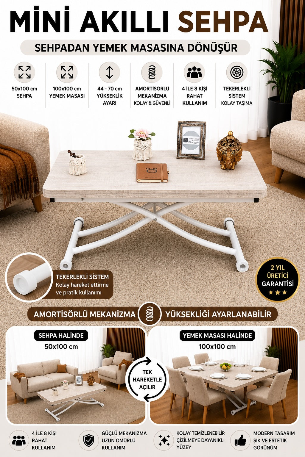 Mini Juppo Smart Coffee Table – Lisbon MDF Top & White Metal Leg