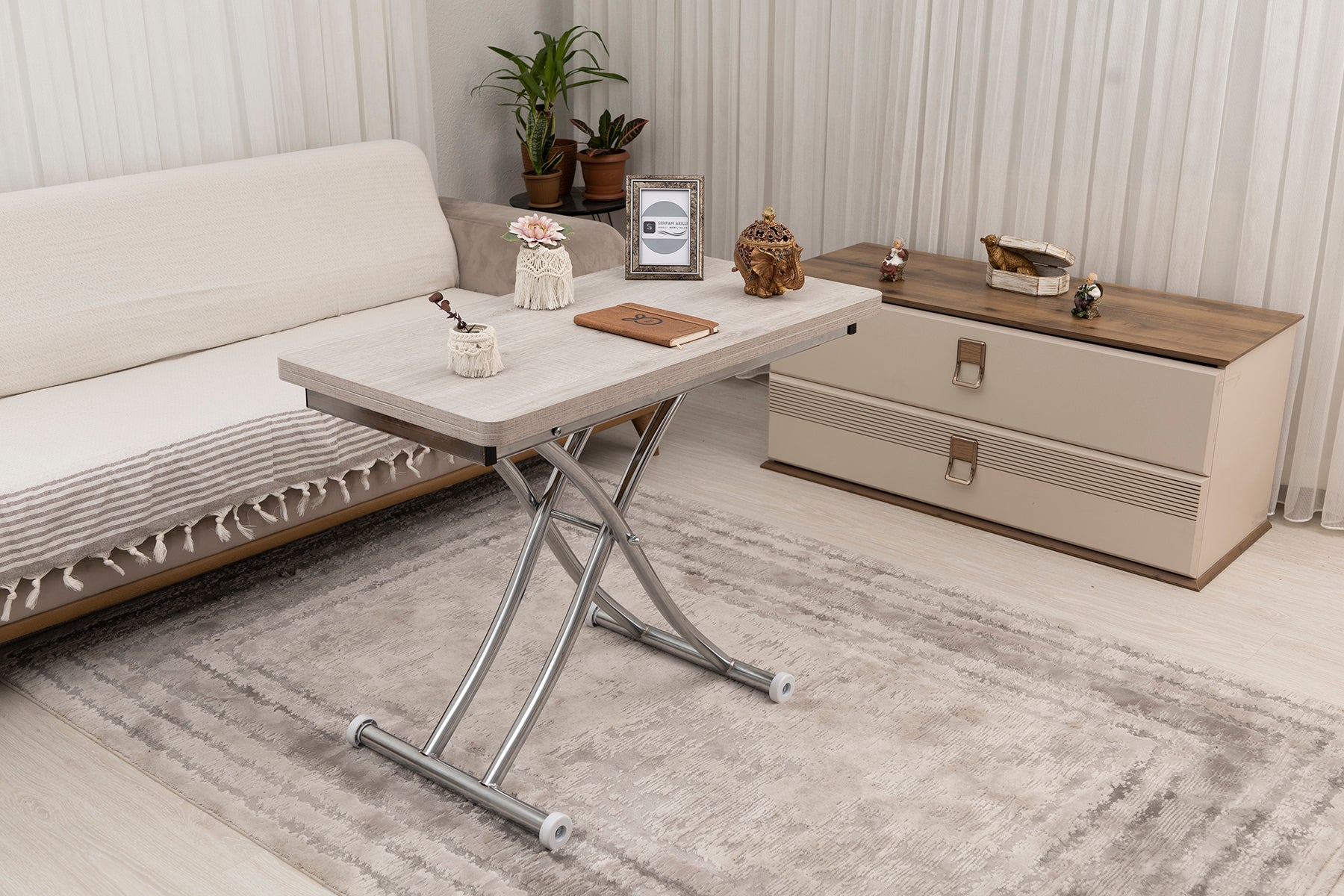 Mini Juppo Smart Coffee Table - Lisbon MDF Top & Chrome Plated Metal Leg