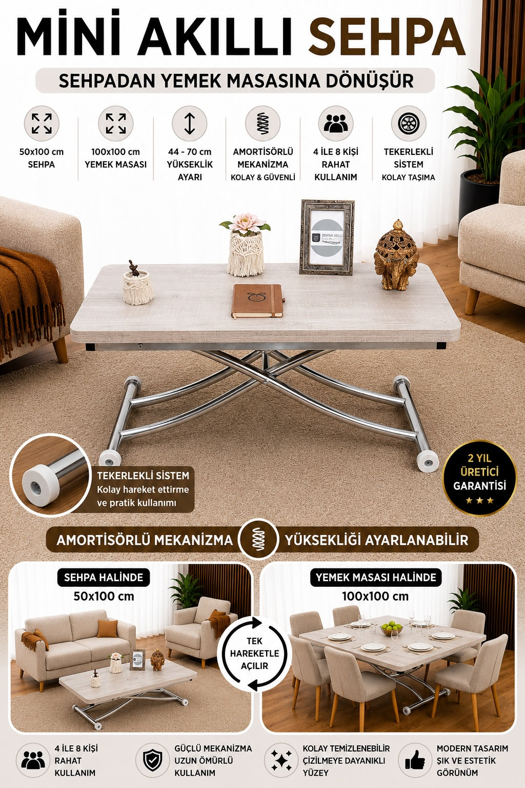 Mini Juppo Smart Coffee Table - Lisbon MDF Top & Chrome Plated Metal Leg