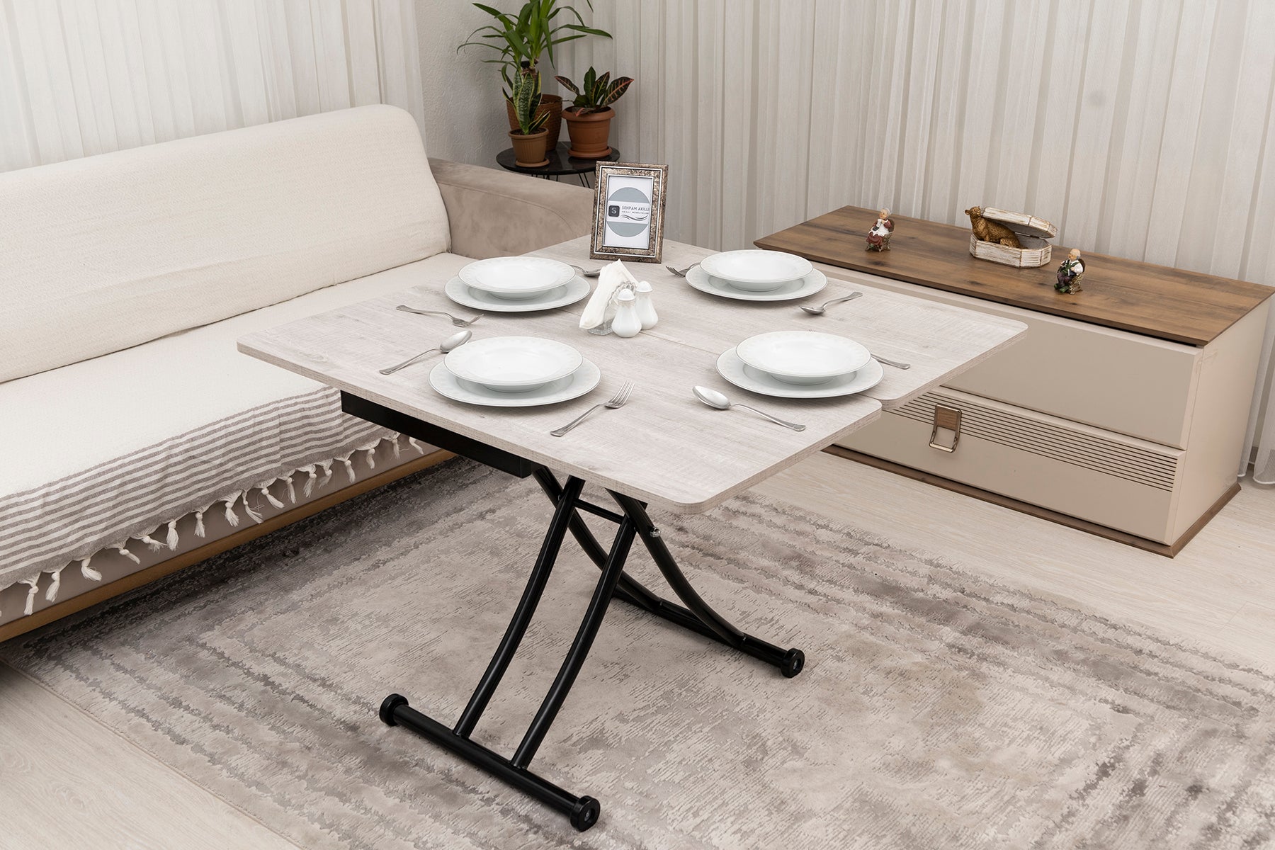 Mini Juppo Smart Coffee Table – Lisbon MDF Top & Black Metal Leg