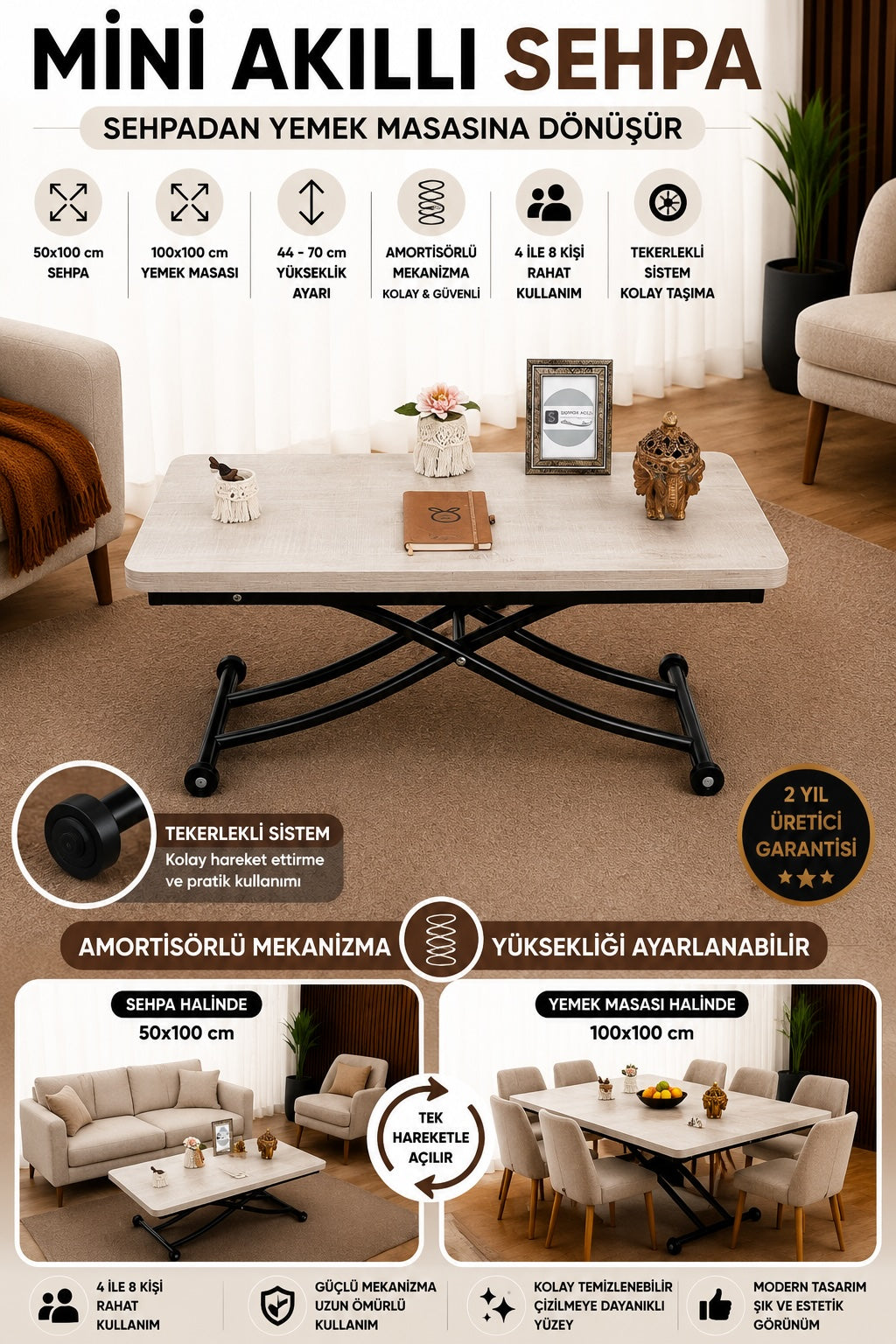 Mini Juppo Smart Coffee Table – Lisbon MDF Top & Black Metal Leg