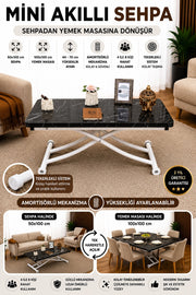 Mini Juppo Smart Coffee Table – Black Marble MDF Top & White Metal Leg