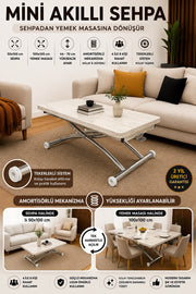 Mini Juppo Smart Coffee Table – Travertine MDF Top & Chrome Outward-Curved Metal Leg