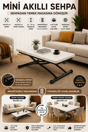 Mini Juppo Smart Coffee Table – Travertine MDF Top & Black Outward Curved Metal Leg