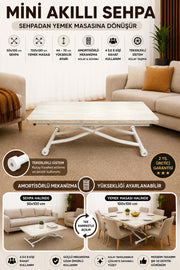 Mini Juppo Smart Coffee Table – Travertine MDF Top & White Metal Leg