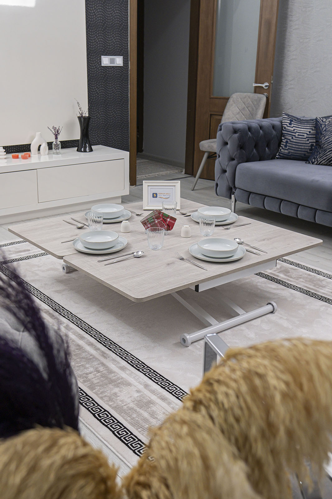 Home Smart Coffee Table – Lisbon MDF Top & White Metal Legs