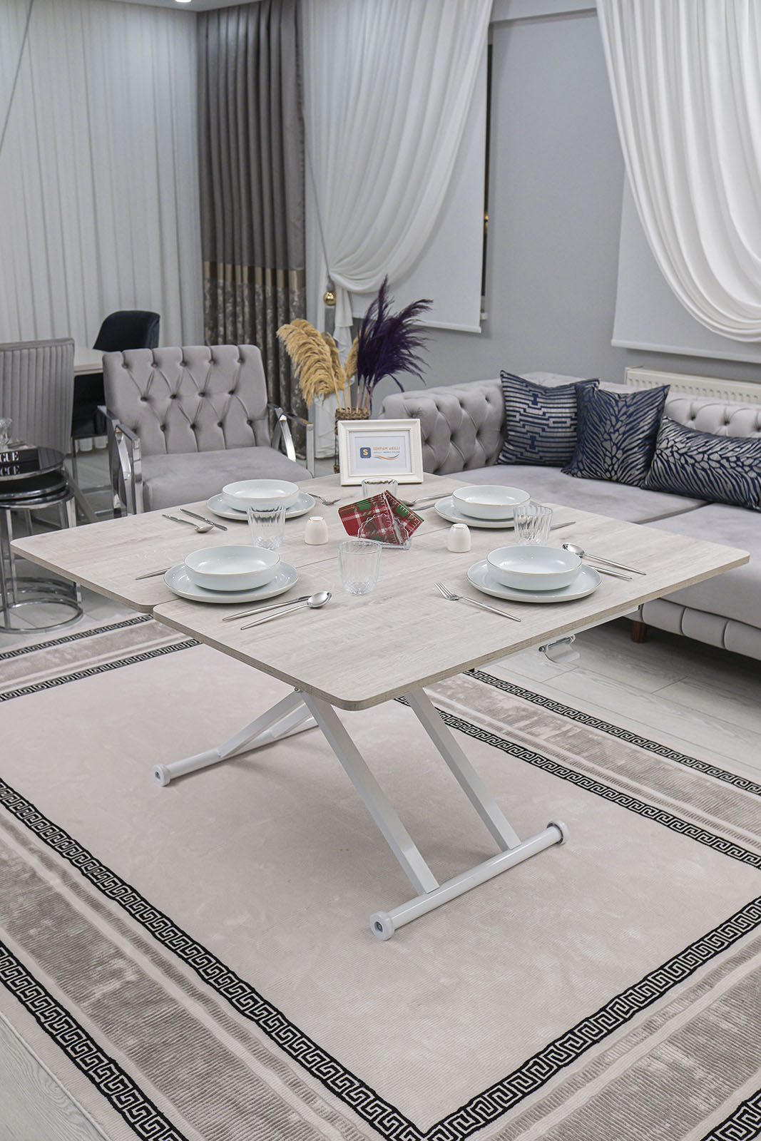 Home Smart Coffee Table – Lisbon MDF Top & White Metal Legs